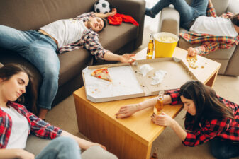 Football fans sleep after alcohol party at home