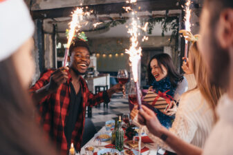 friends celebrating with sparklers