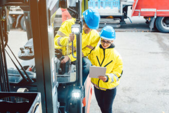 Worker and manager at distribution center