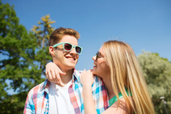 smiling couple having fun outdoors