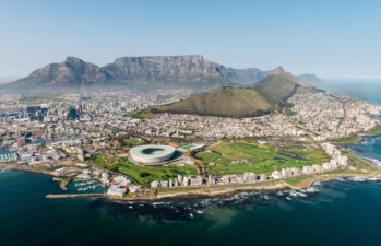 Cape Town,South Africa (aerial view from a helicopter) with the stadium in the focus