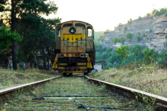 front view of the Diesel locomotive on the railroad