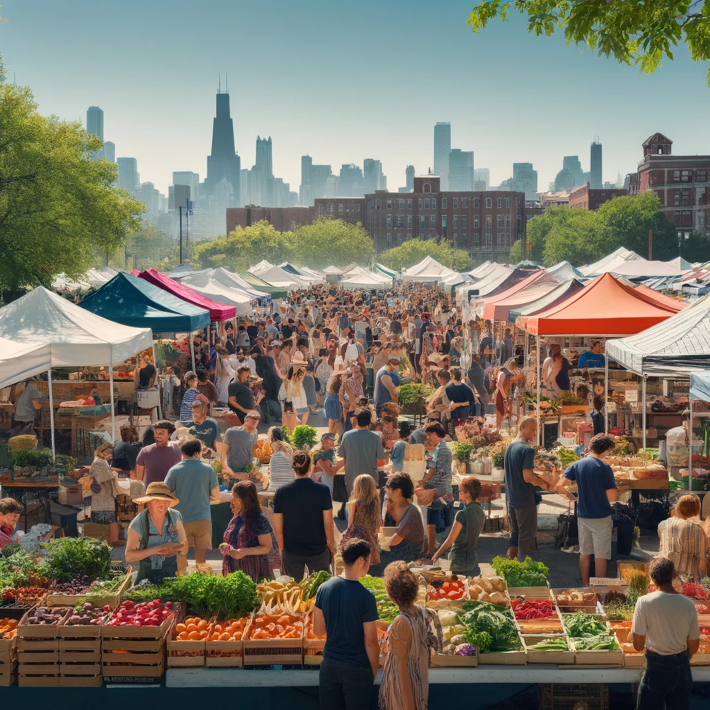 illustration of farmers market in Chicago