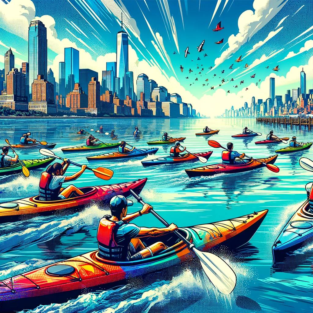 illustration of kayaking on Hudson River