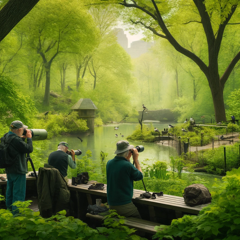 illustration of birdwatching in Central Park