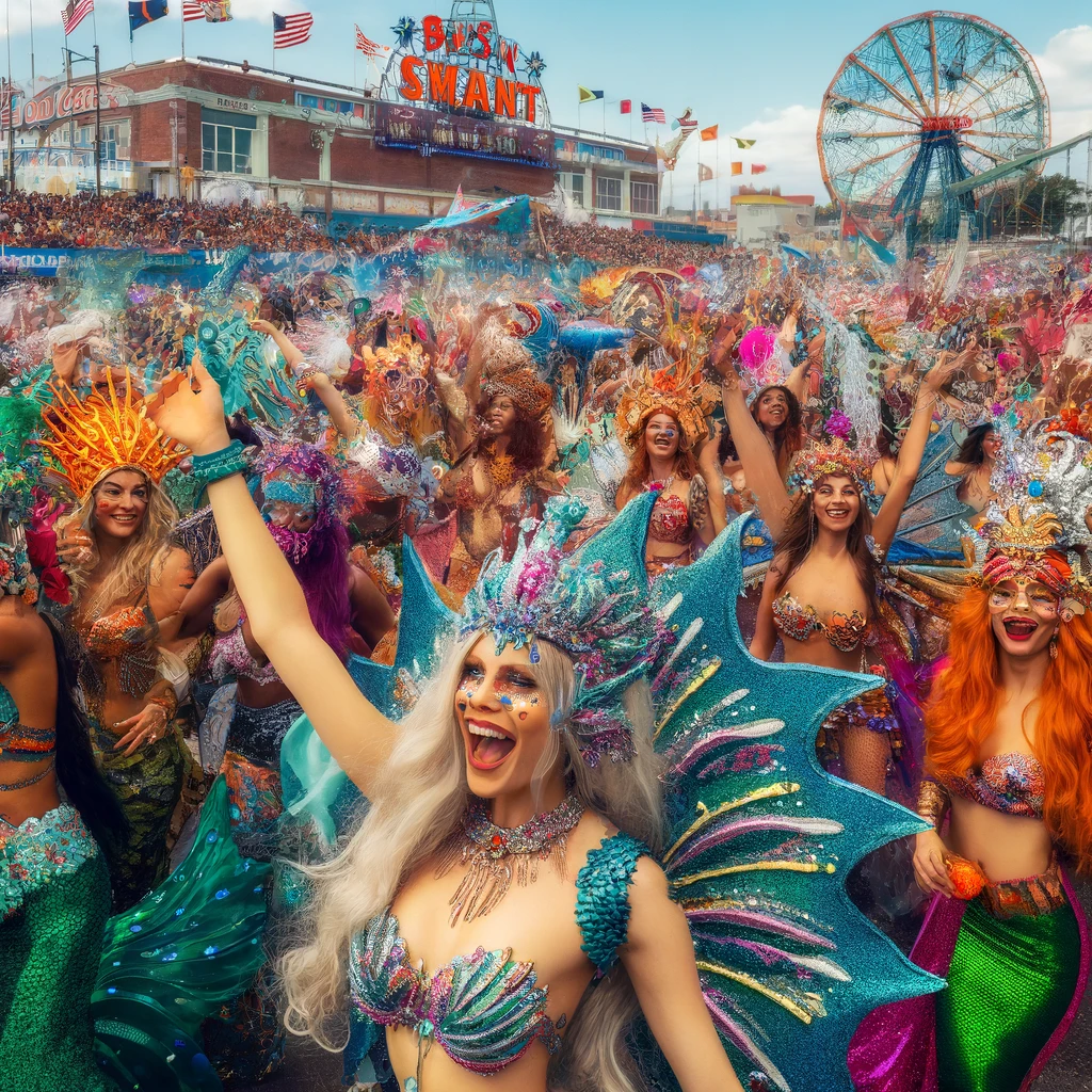 illustration of Mermaid Parade at Coney Island, New York