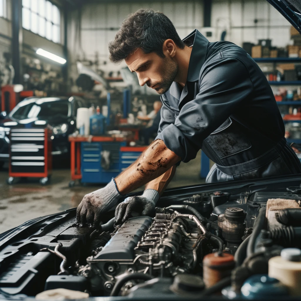 illustration of mechanic fixing car engine