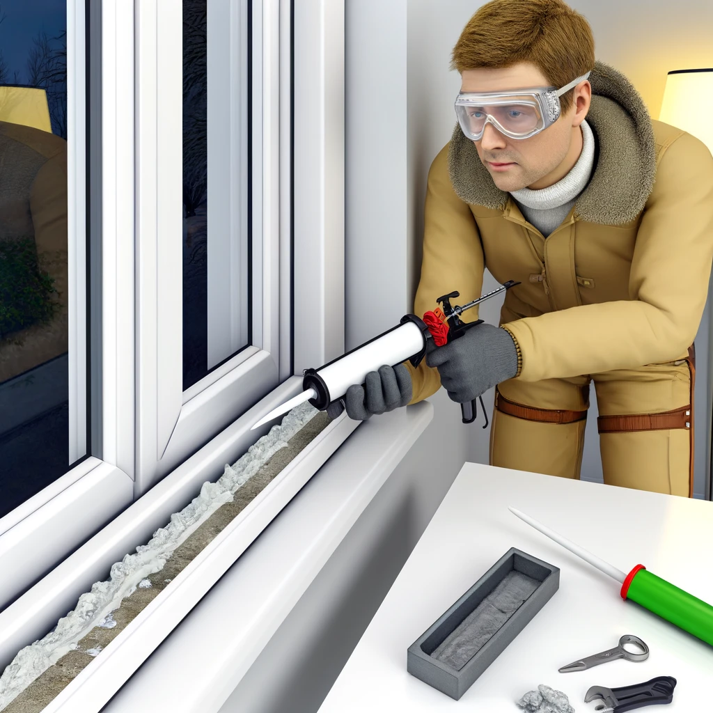 illustration of someone sealing windows