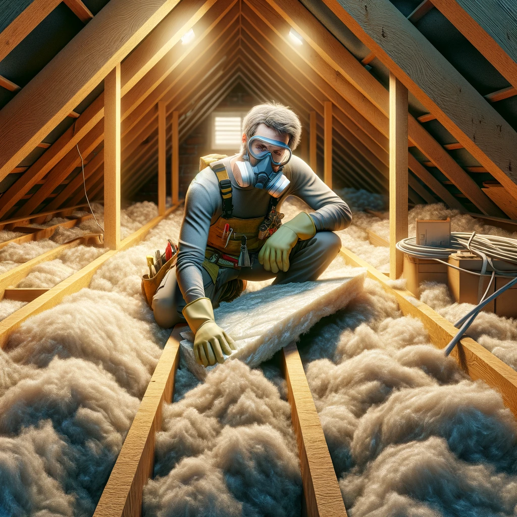 illustration of someone insulating attic