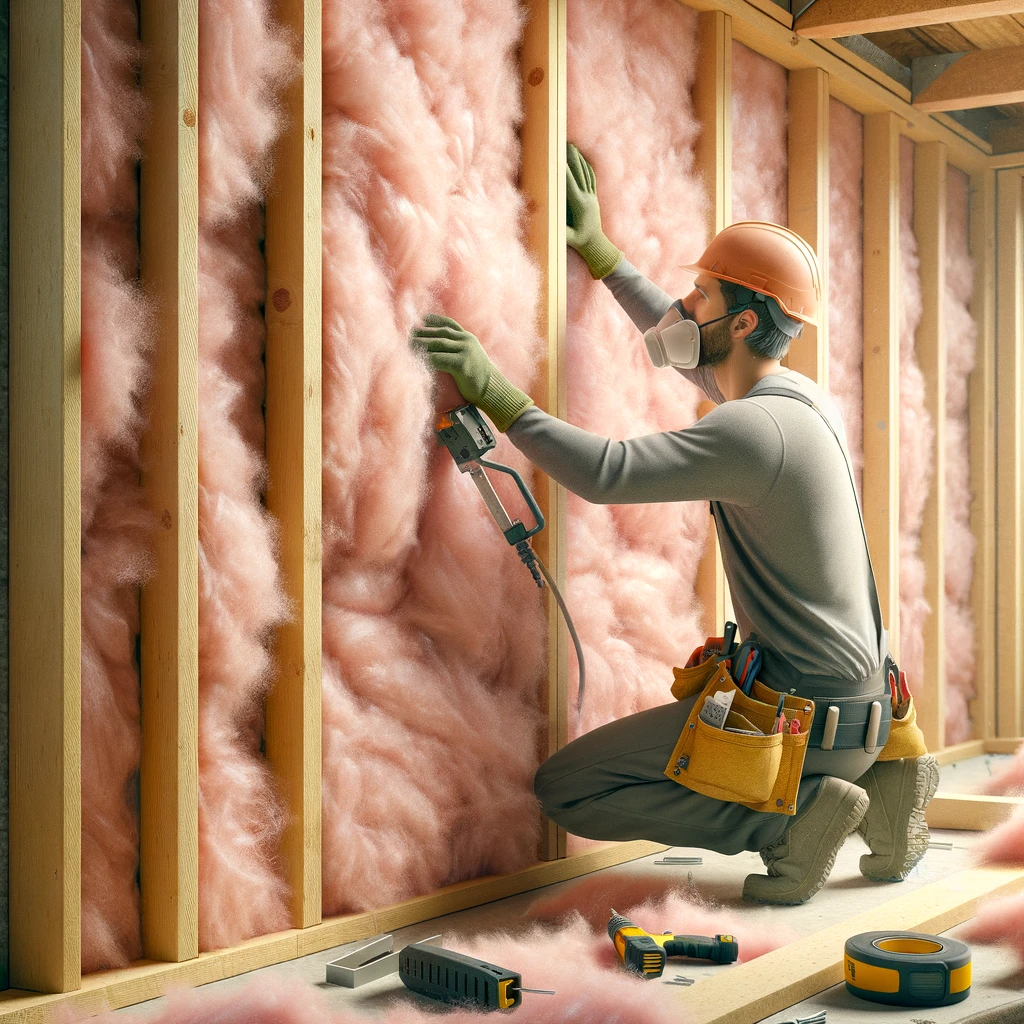 illustration of man insulating walls