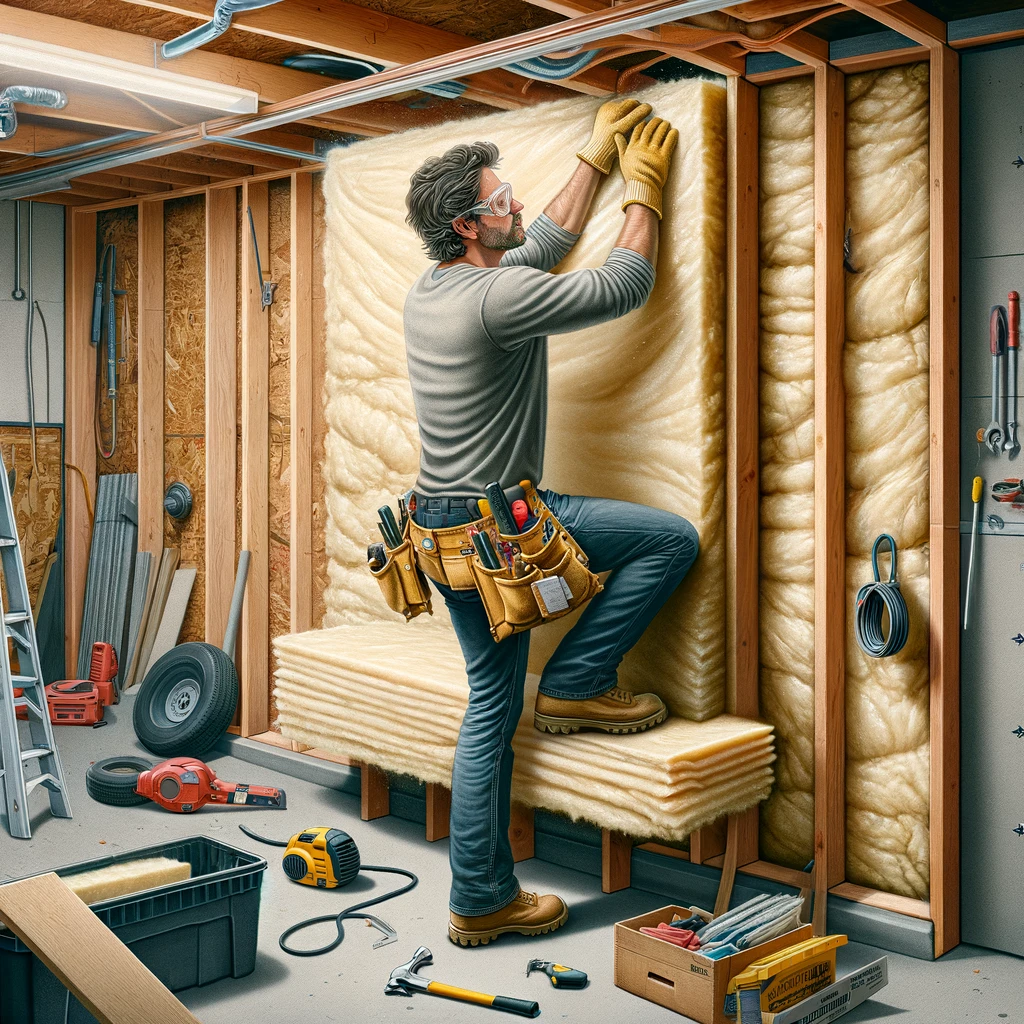 illustration of man insulating garage