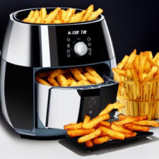 illustration of air fryer making French fries