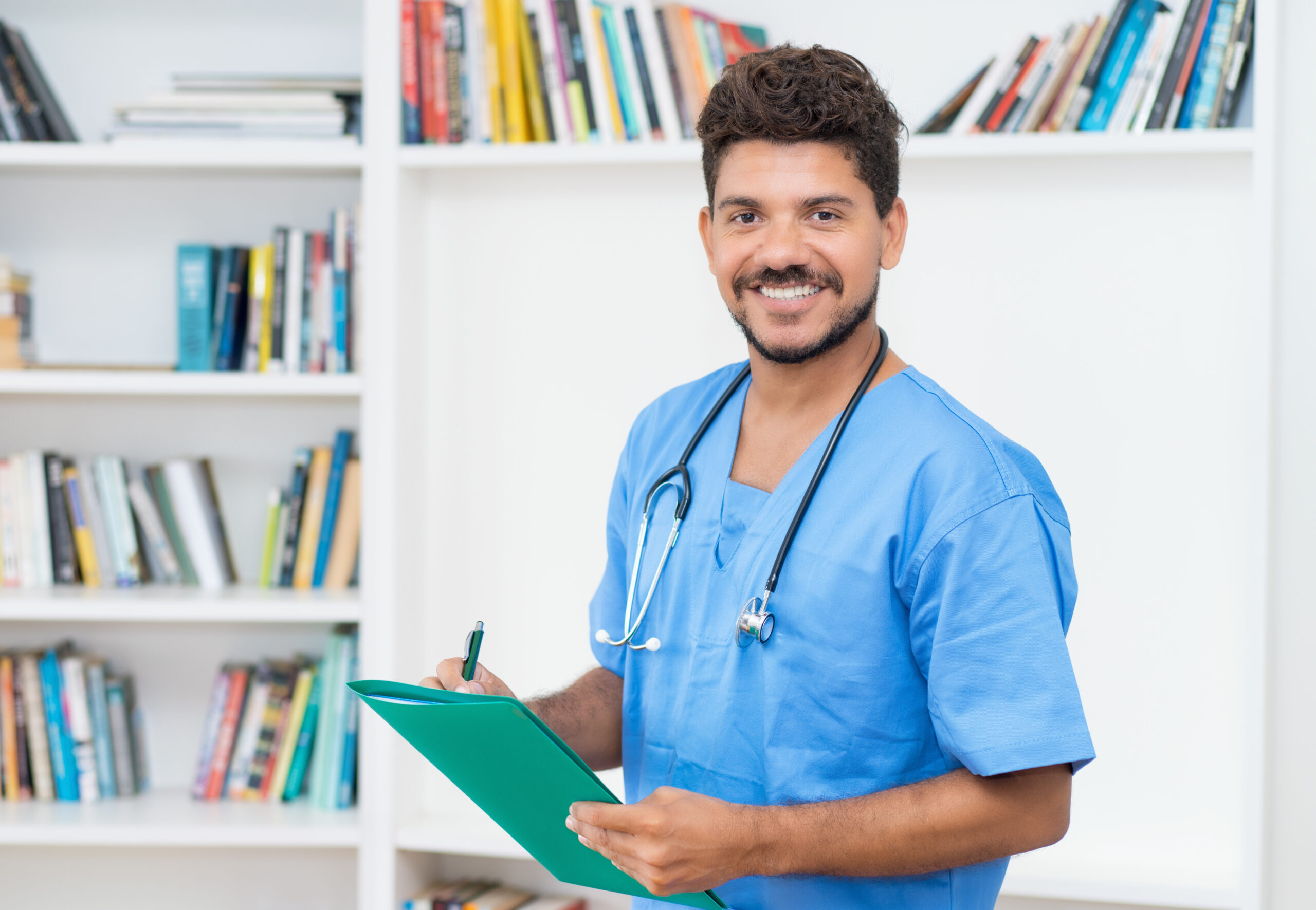 Handsome latin american doctor with beard