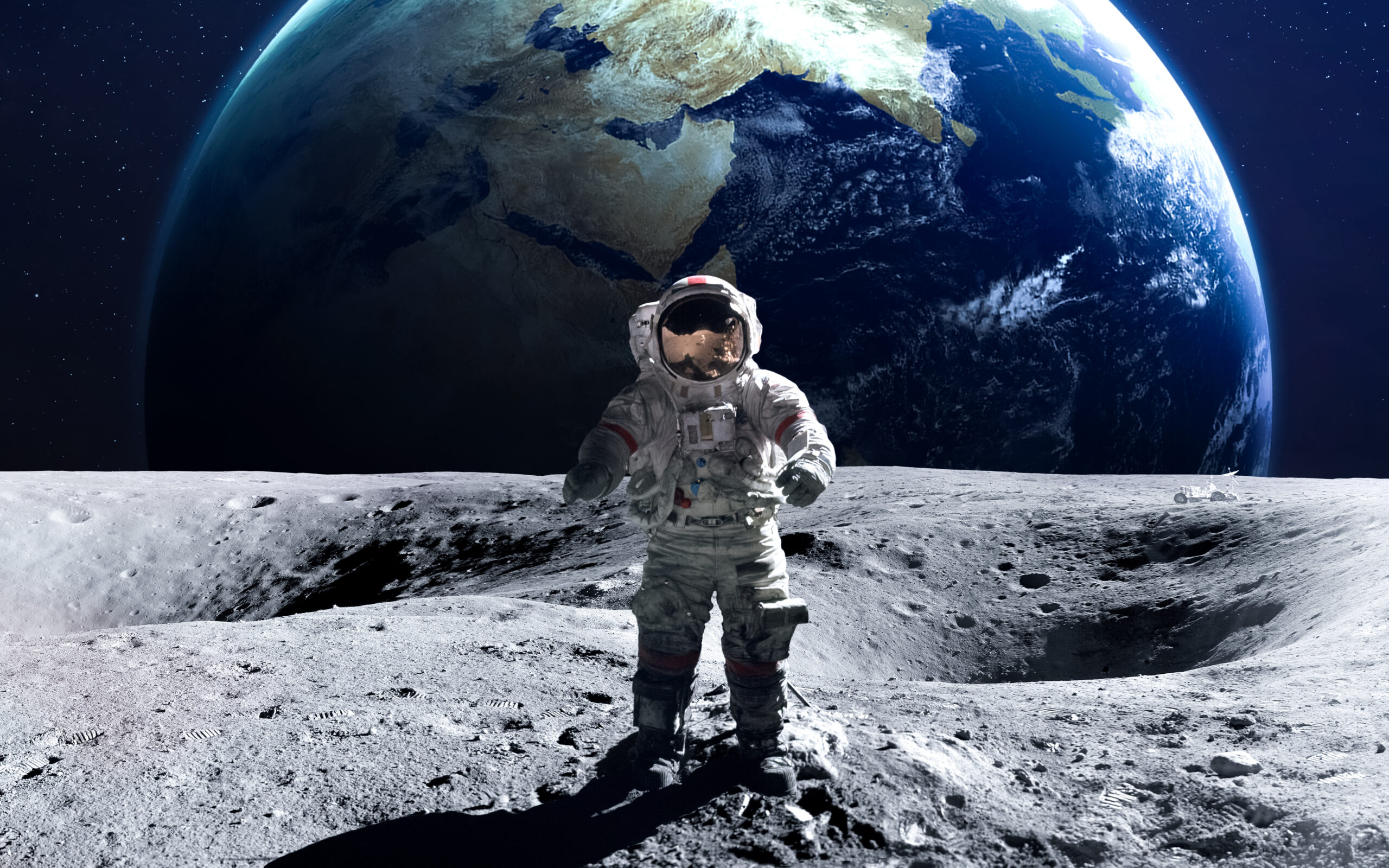 Brave astronaut at the spacewalk on the moon. This image elements furnished by NASA.