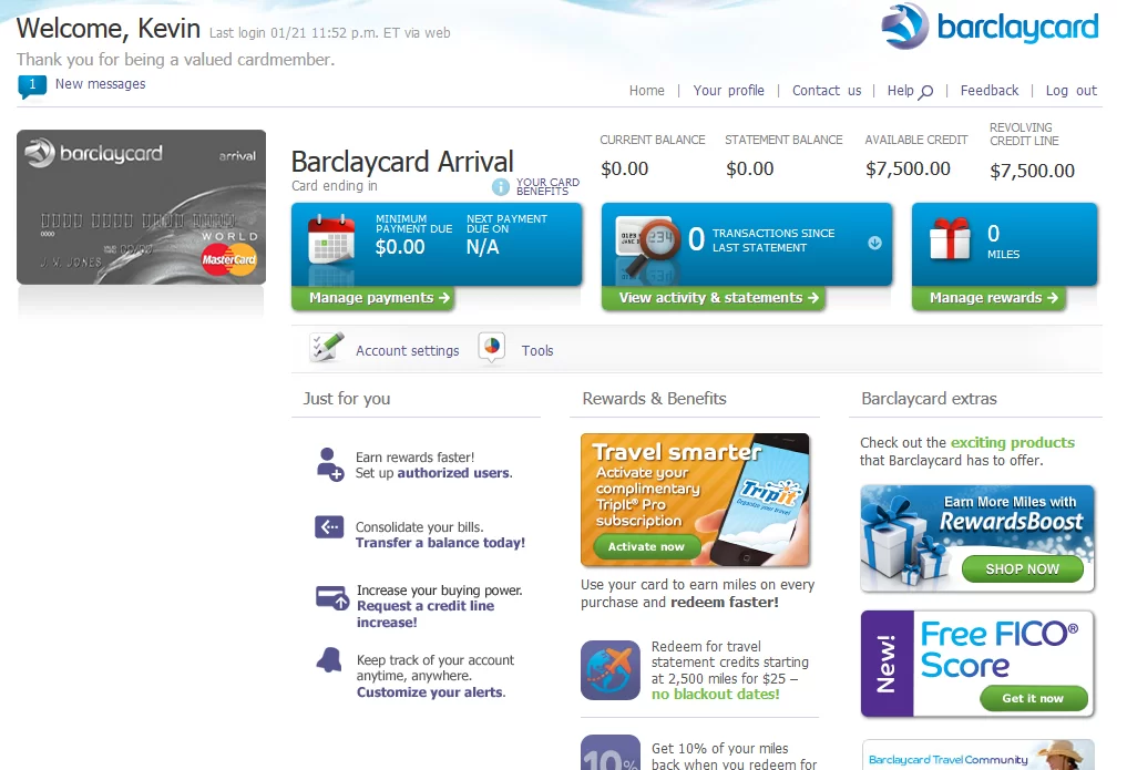 Barclaycard Arrival Home Page