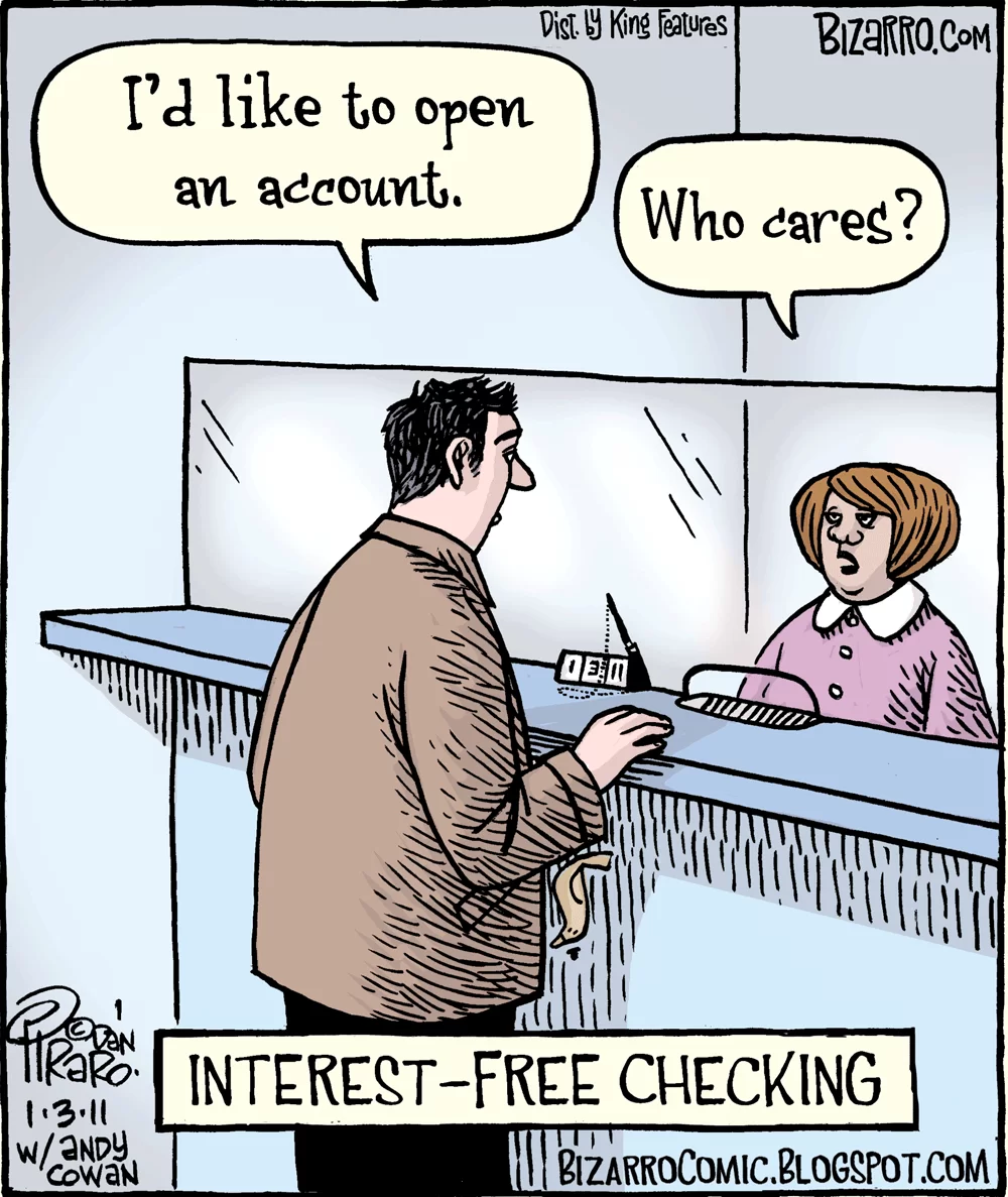 Interest free checking cartoon