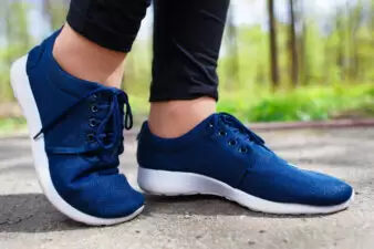 close up of blue gym shoes