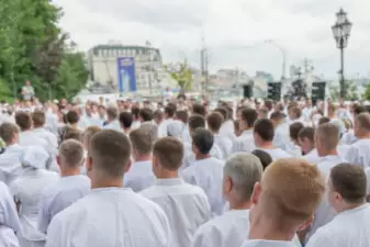 Meeting of people in white clothes