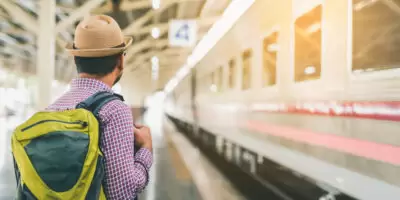 Man traveling on train