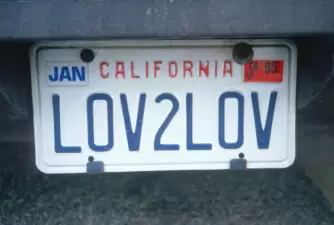 LOV2LOV vanity license plate, California