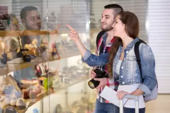 young couple window shopping