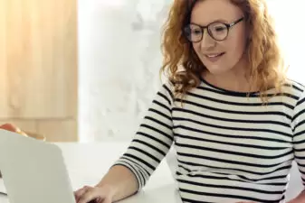 Woman working on a laptop