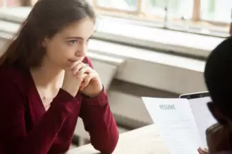 nervous young woman in an interview