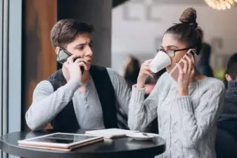 Guy and girl at a meeting in a cafe