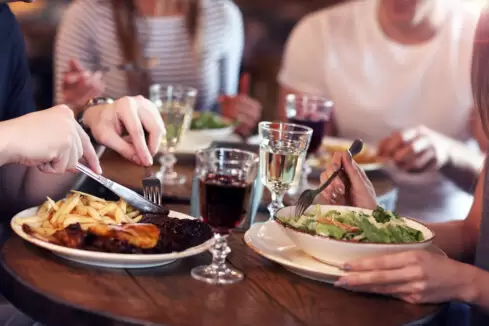 Group Of Friends Enjoying Meal In Restaurant