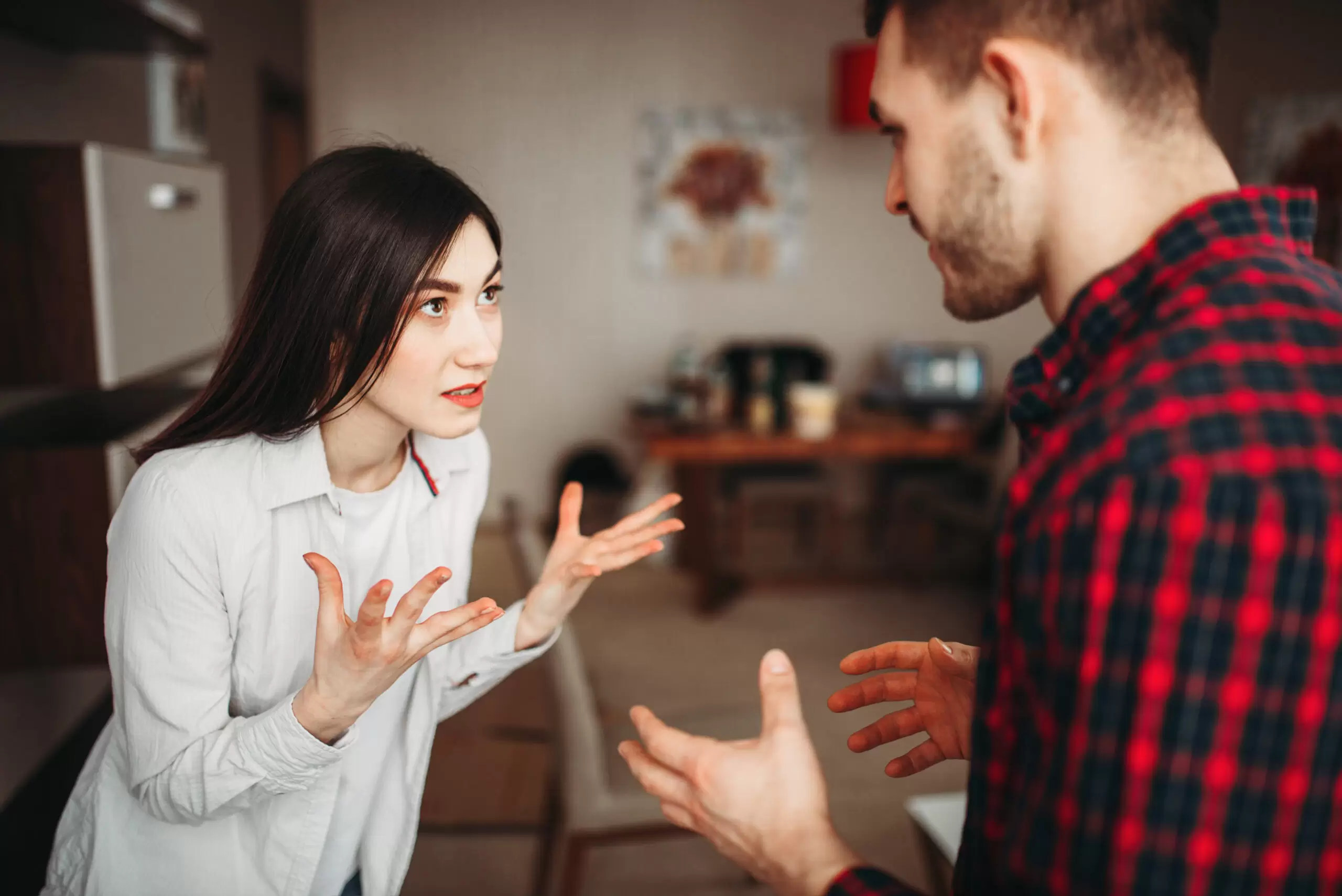 Husband and wife yelling at each other, quarrel