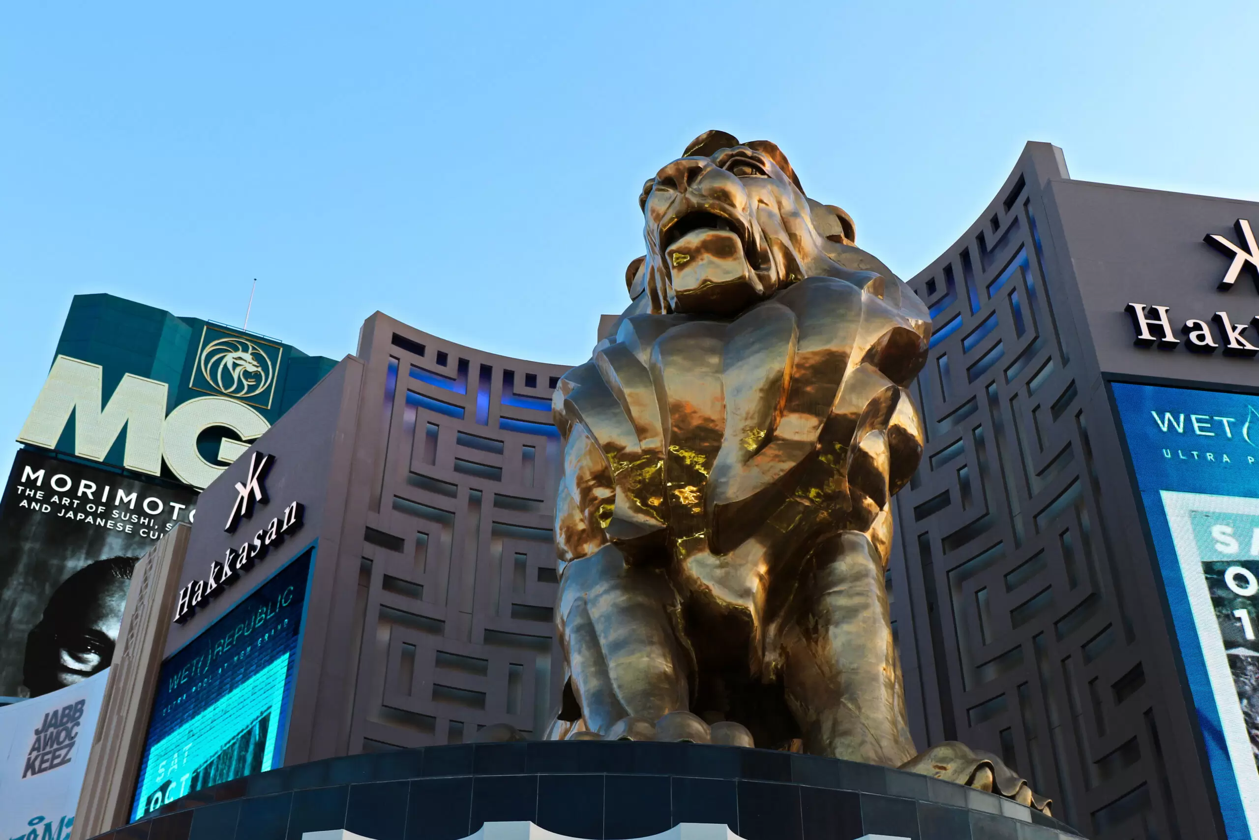 LAS VEGAS, USA-October 09 2017-Lion statue at Las Vegas MGM Grand Casino Hotel on the Las Vegas Strip on October 09 201 7 in Las Vegas USA... MGM is the second largest hotel in the world.